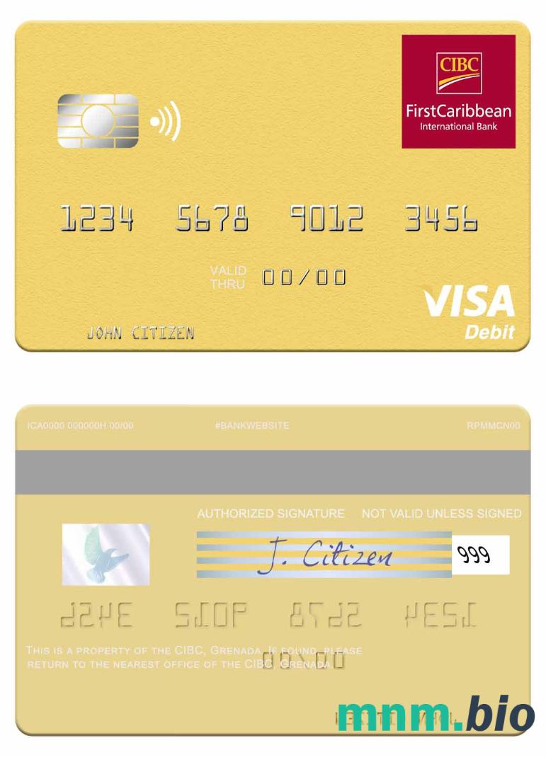 Grenada CBIC visa debet karta przykład w formacie PSD